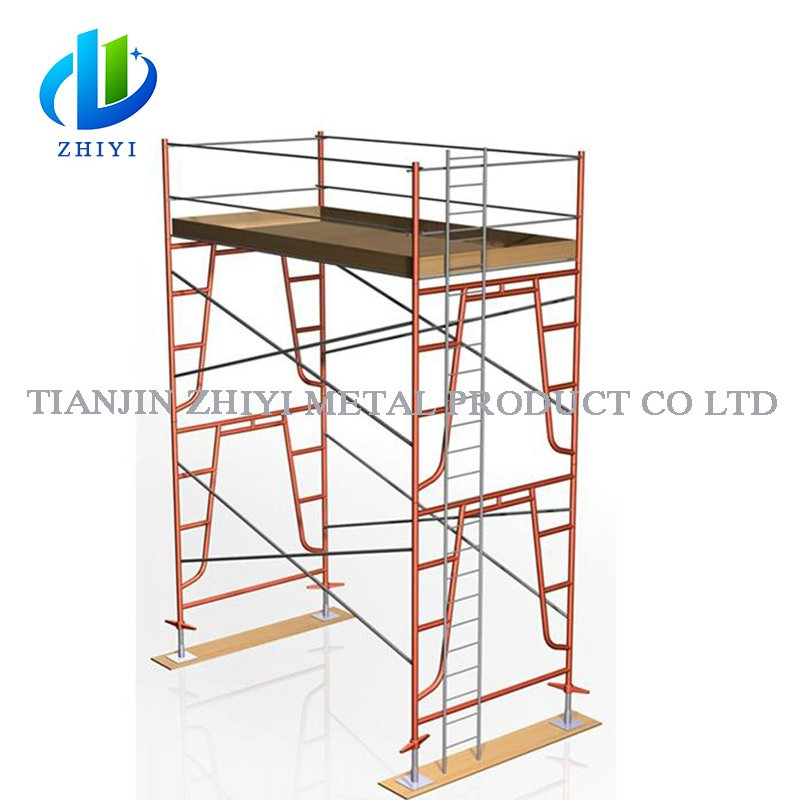 Quality Staircase Speed Lock H Steel Frame Painting in Blue Construc Double Front Guard Rail Ladder Scaffolding