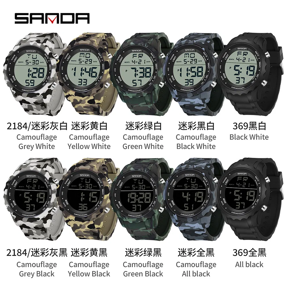 Sanda 2184&369 Sports Waterproof Stopwatch Clock Wristwatches Digital Watches