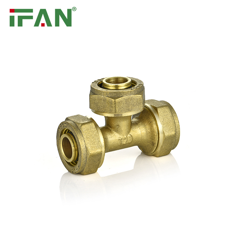 Ifan Brass Color Pex Pipe Fittings Brass Tee for Floor Heating