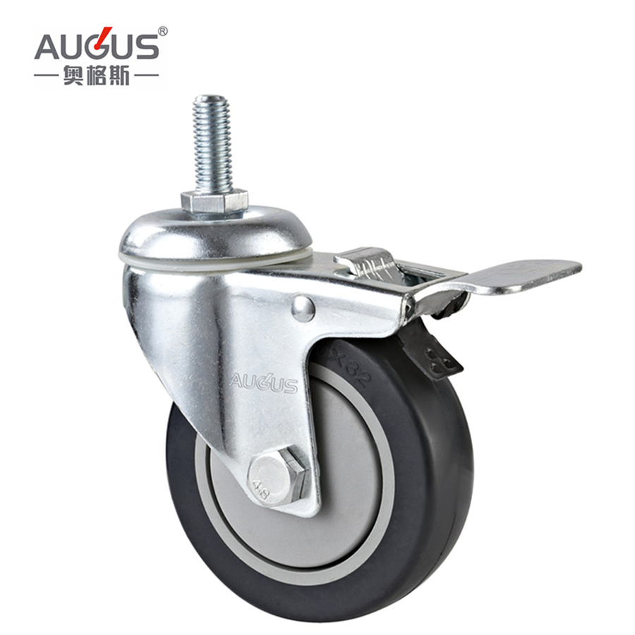 Transporting Black PVC Caster Trolley Wheels 125 mm Thread Stem