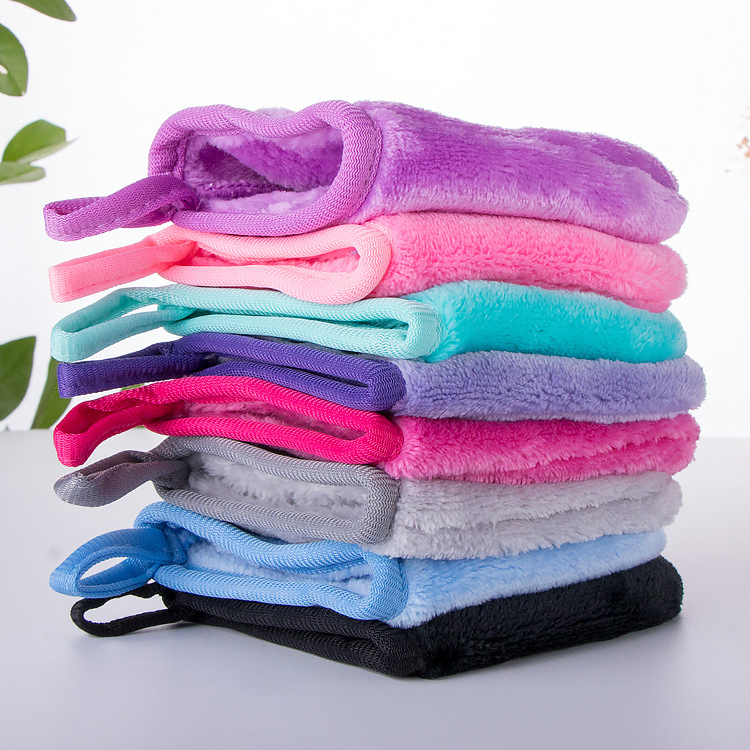 Customized Microfiber Facial Wash Cleansing Bamboo Makeup Remover Gloves Mitt Private Label Makeup Remover Towel Pads