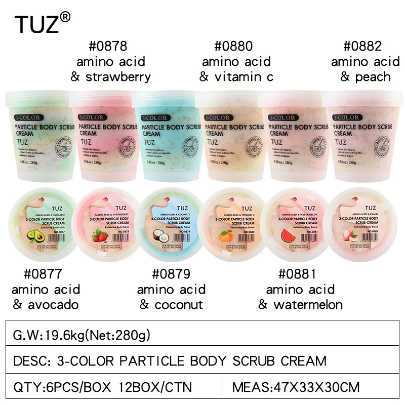 280g 6 Types Amino Acid 3 Color Particle Body Scrub Cream