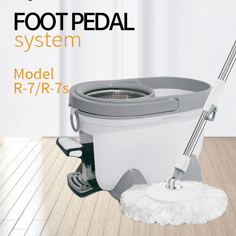 Chinese Made Rotating Mop Bucket Set with 2 Replaceable Ultra-Fine Fiber Cloth Heads and Thickened Mop Rod