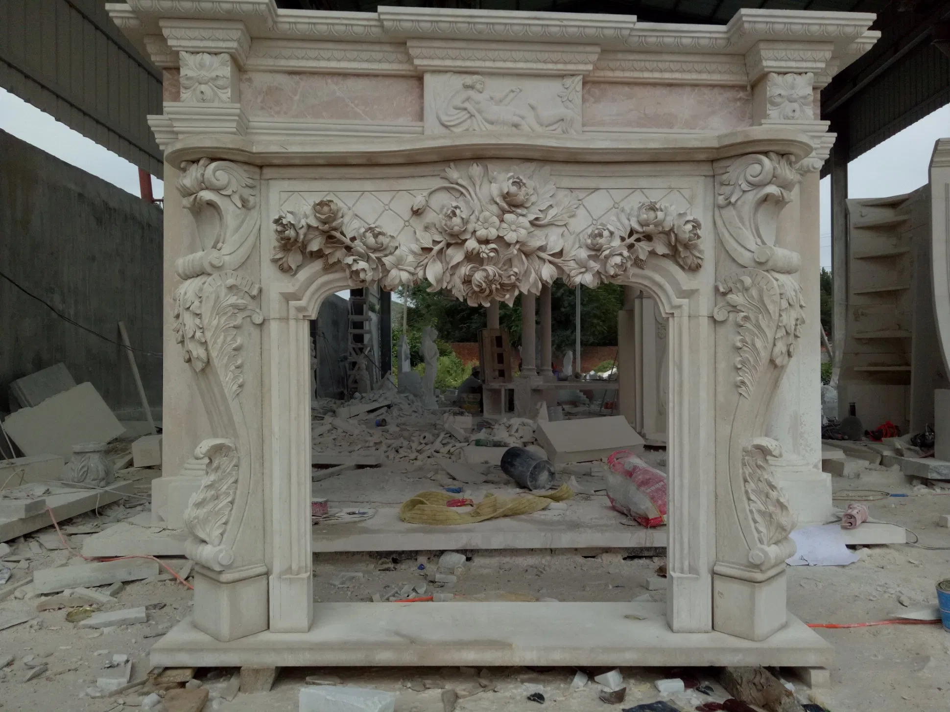 Hand Carved Marble Fireplace Mantel Surround with Luxury Patterns for Home Decoration