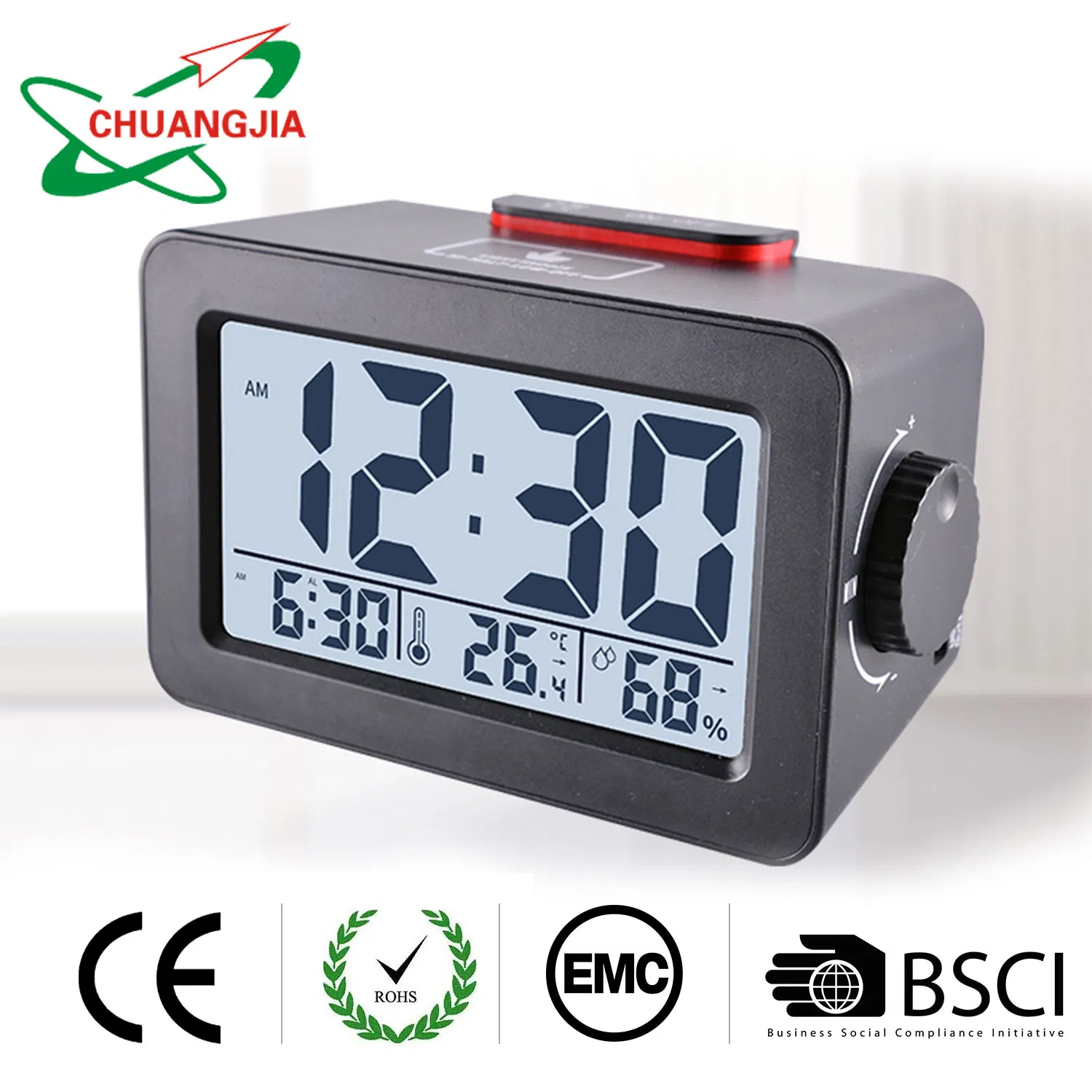 Intelli-Time Digital Alarm Clock with Indoor Temperature and Humidity for Bedroom