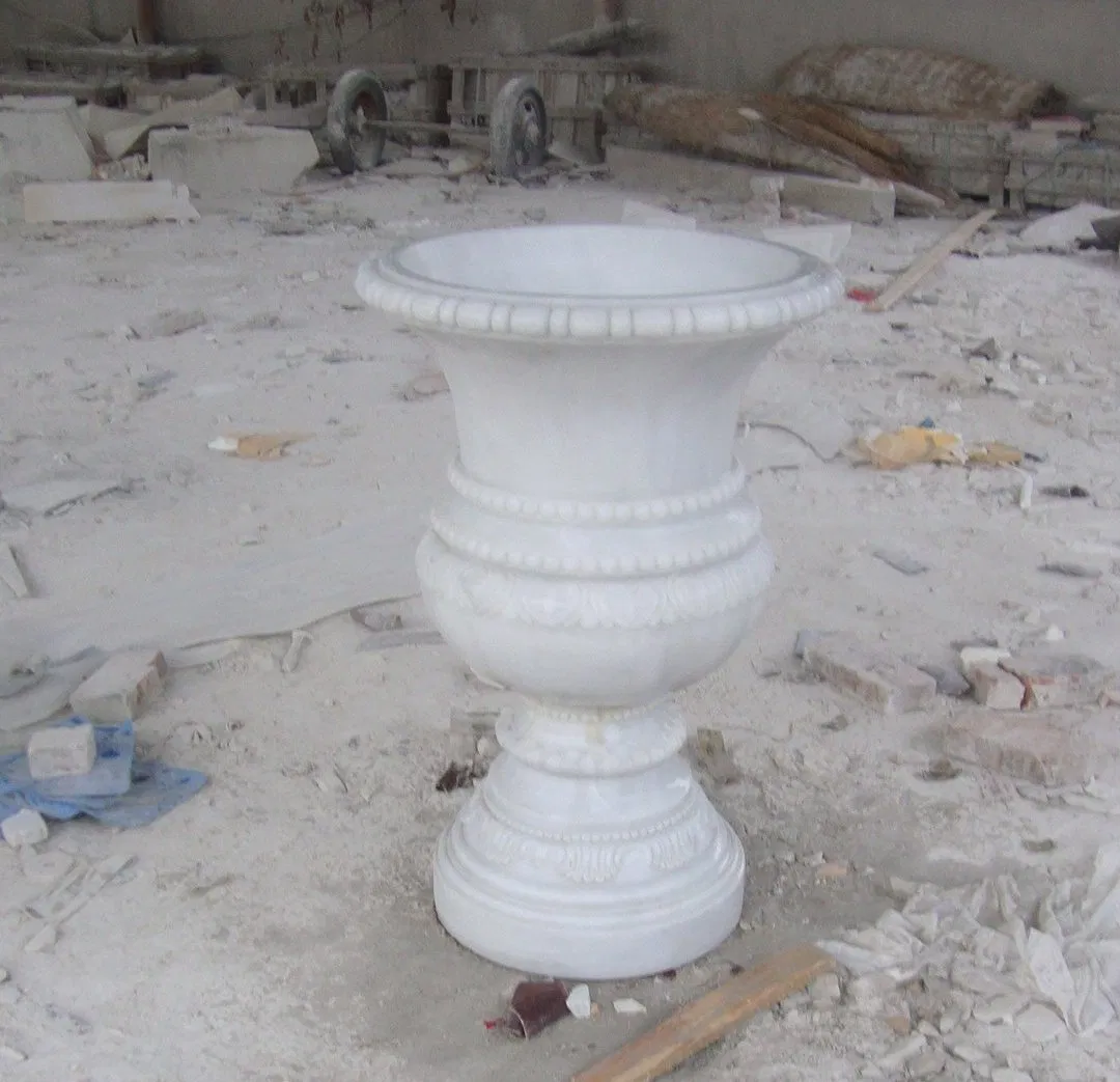 Outdoor Custom Size Garden Decoration Natural Stone Flower Pot Marble Planter Pots Stand (SYFP-008)