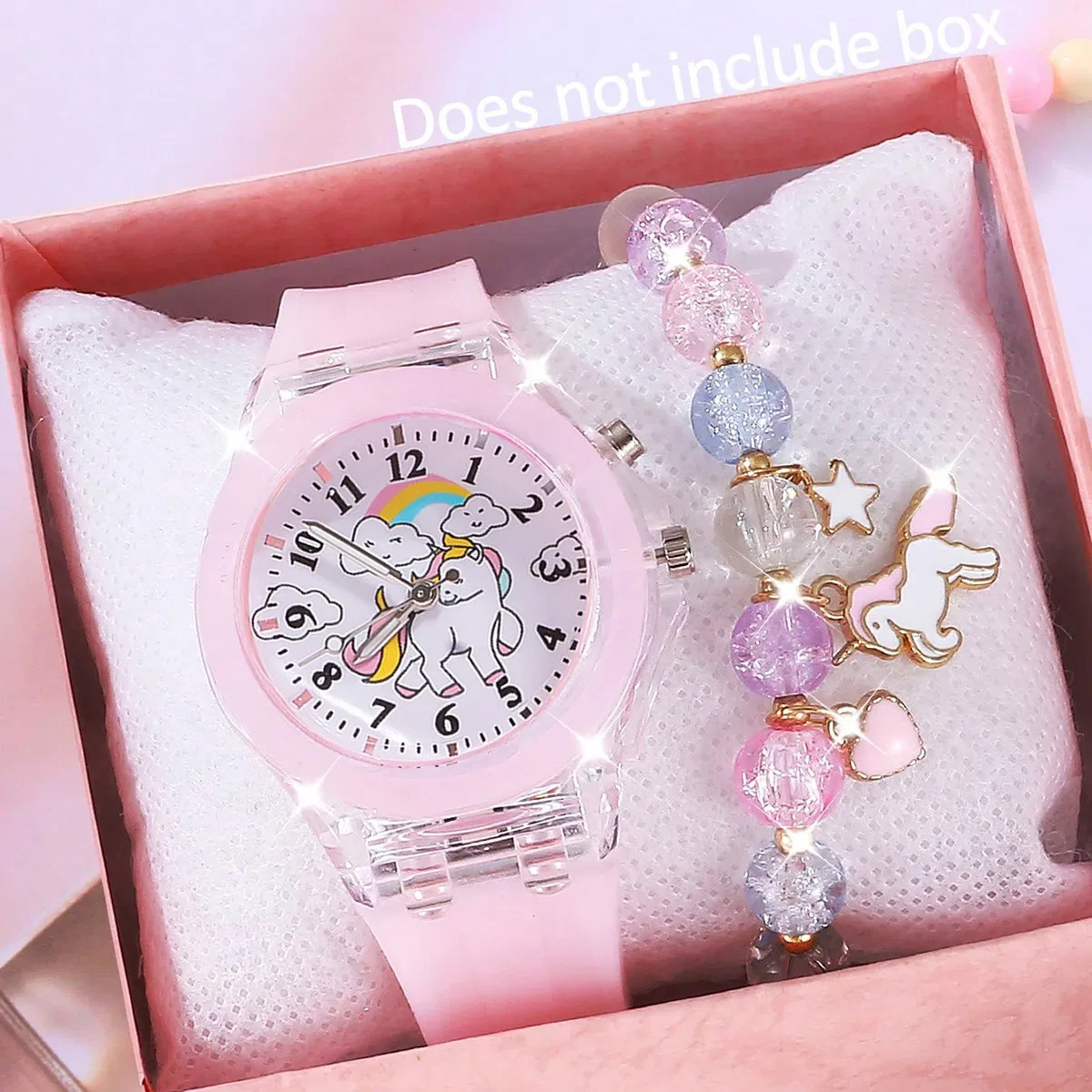 Children's Gift Watch Set Girl Pink Cute Cartoon Luminous Bracelet