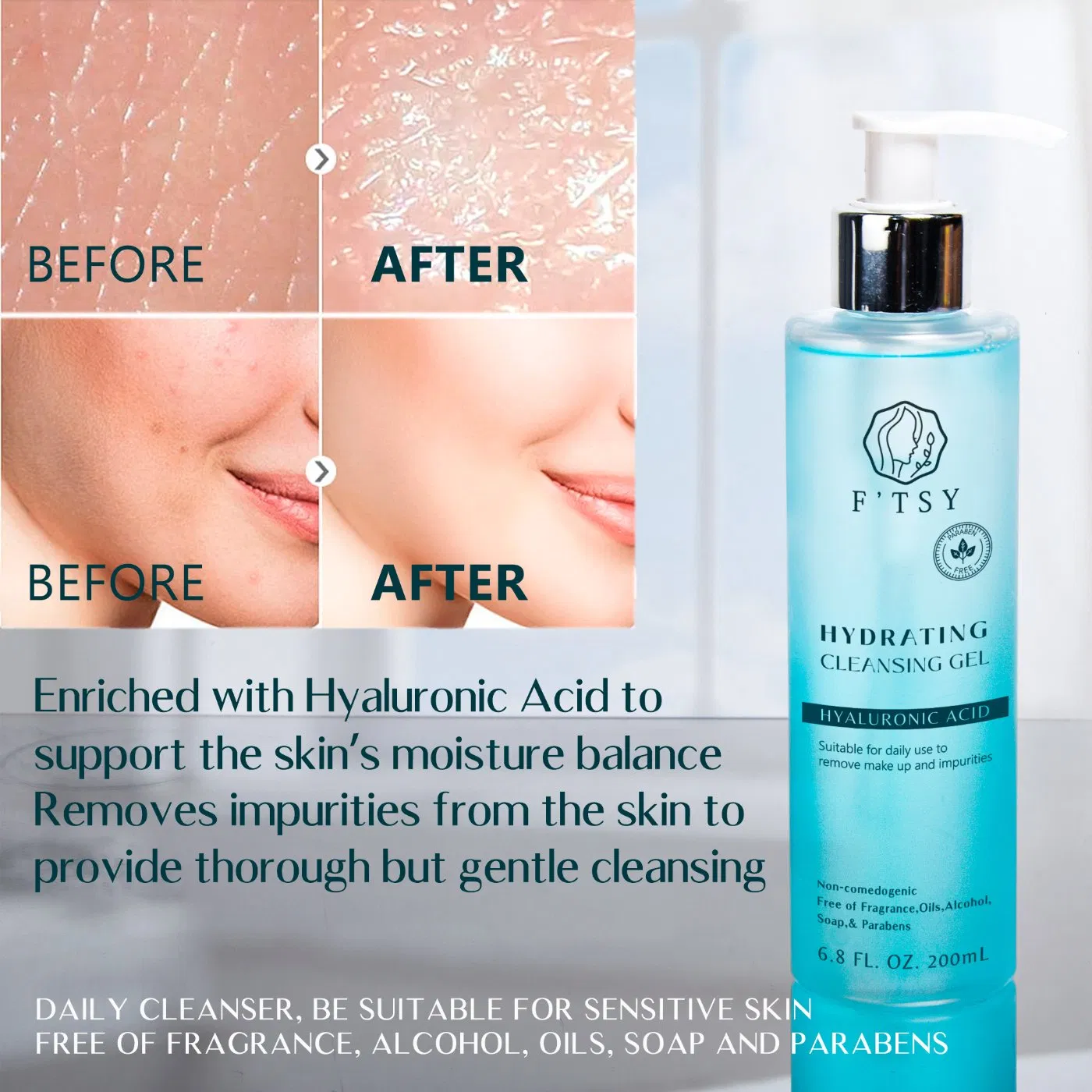 OEM/ODM Natural Organic Face Care Purifying Foaming Facial Cleanser Refreshing Moisturizing Makeup Remove Face Wash for Oily Skin