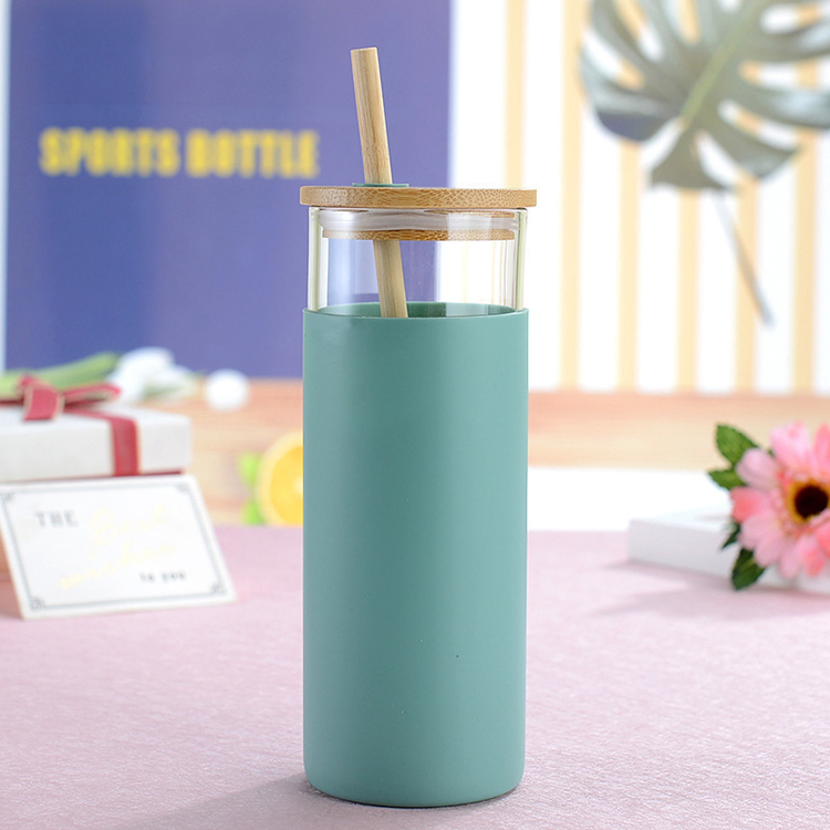 Producthigh Borosilicate Sublimation Sippy Cup Beer Can Glass Water Bottle with Silicone Sleeve Bamboo Lid and Straw Can Custom Logomoq500 Pcsspecification