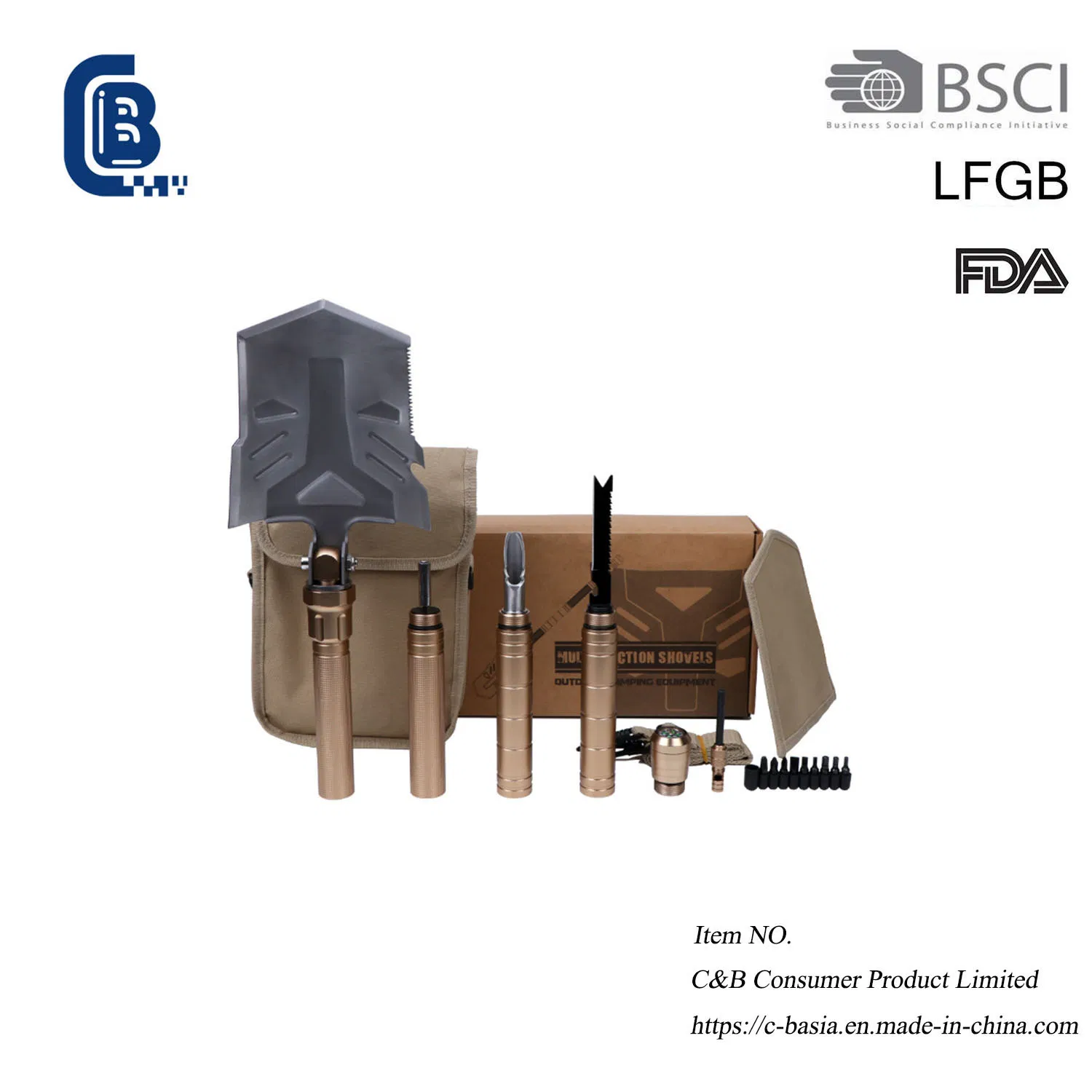 Outdoor Camping Portable Removable Survival Folding Shovel, Multi-Function Stainless Steel Shovel