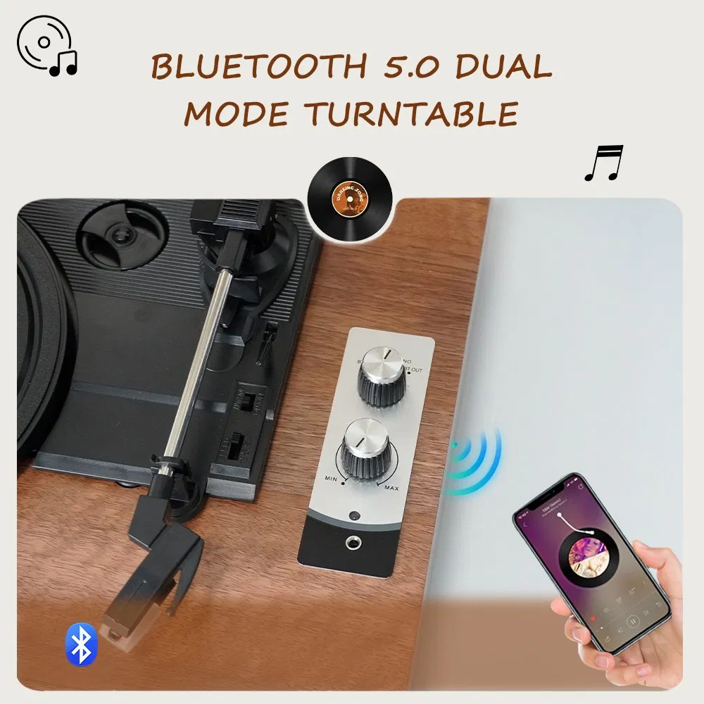 Modern High End Wooden 3 Speed Lp Record Player Multiple Phonograph Needle Turntable Bluetooth Vinyl Record Player