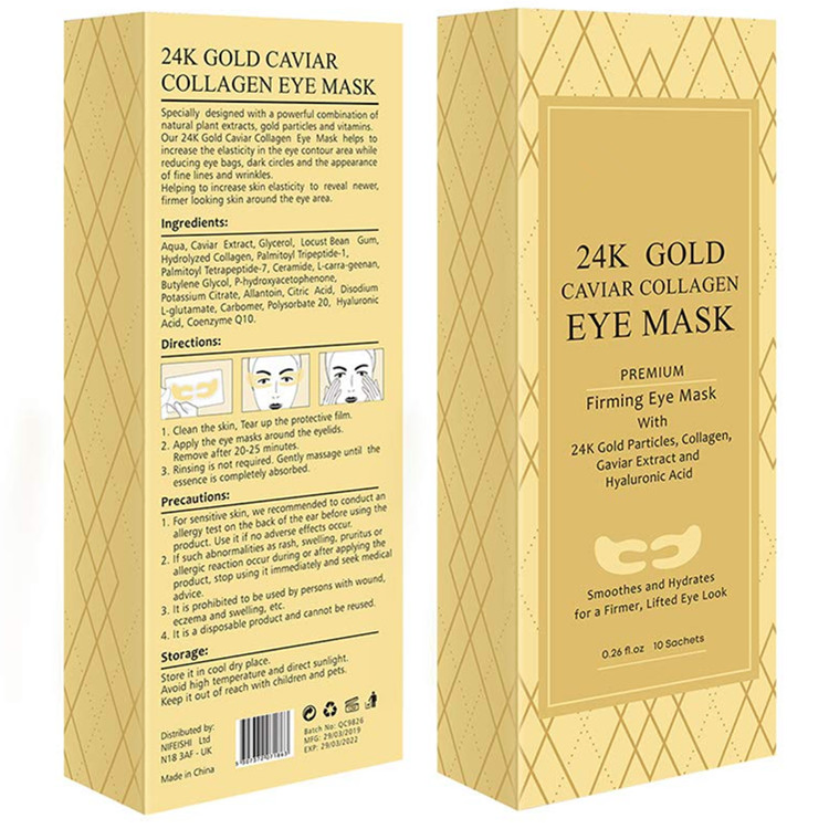 Custom 24K Gold Caviar Collagen Under Eye Patches Eye Anti-Wrinkle Treatment Mask