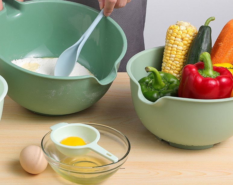 Flour Mixing Bowl Plastic Salad Bowl Four-Piece Household Kitchen Wash Basin Cooking Basin Mixing Dish Basin