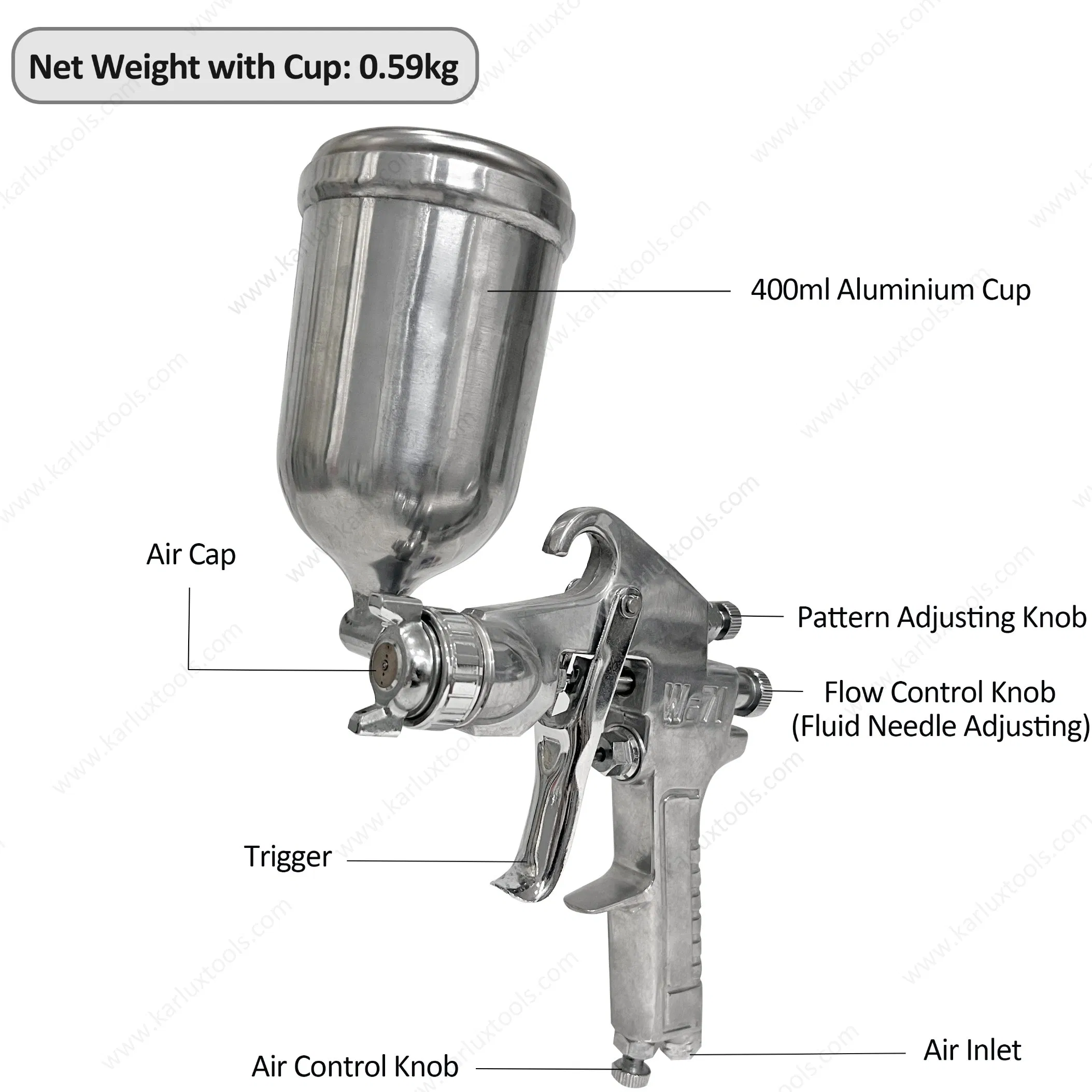 W71-G 400ml 1.0/1.3/1.5mm Nozzle Gravity Type Air Paint Sprayer Automotive Refinishing Painting Tools Pneumatic Paint Spray Gun