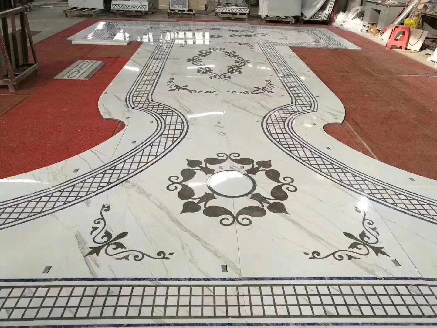 Custom Flooring Design High Polished Medallion Marble Waterjet Tile