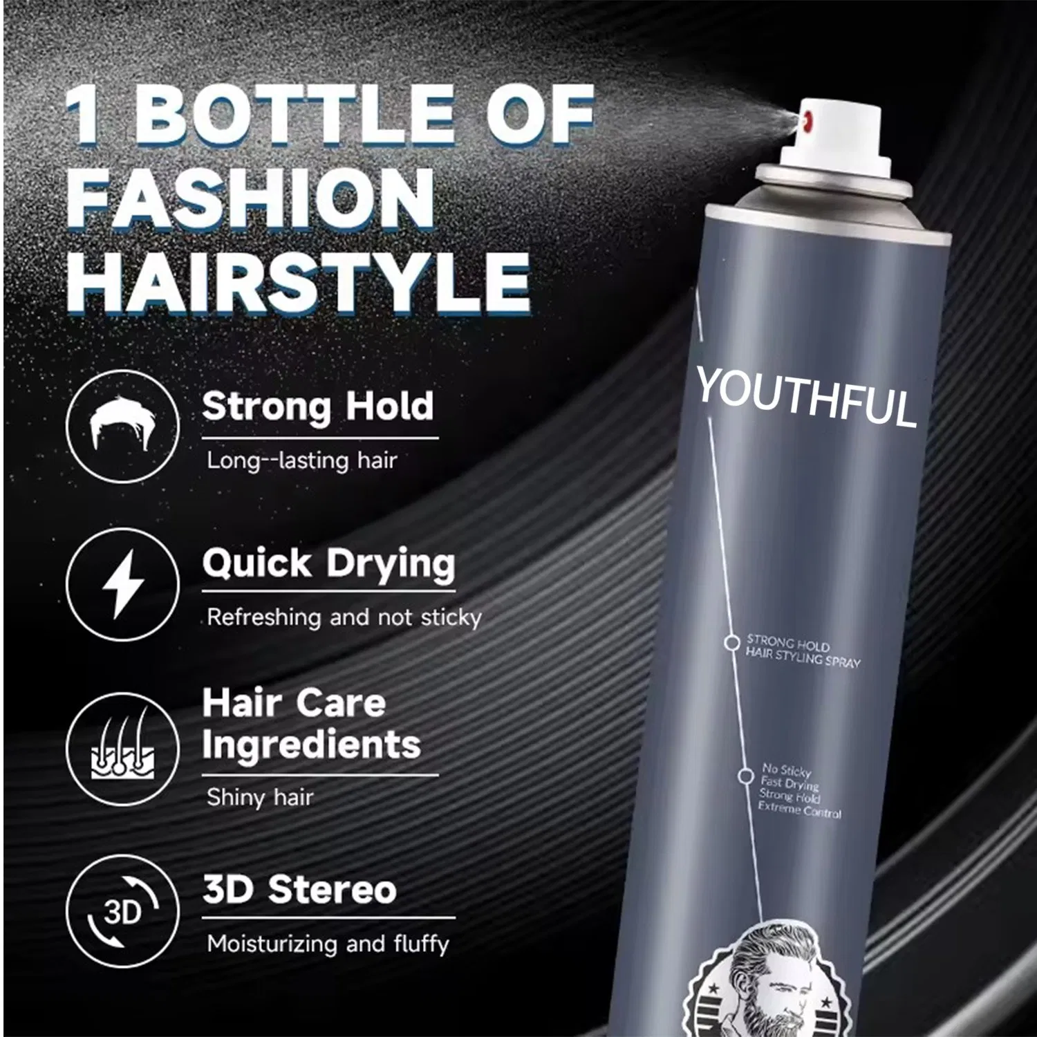 Custom Logo Texture Strong Hold Volumizing Barber Hair Spray