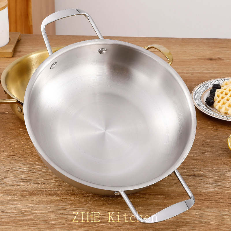 Stainless Steel Korean Gold Instant Noodle Pot Seafood Pot Griddle Multi Functional Shallow Pot