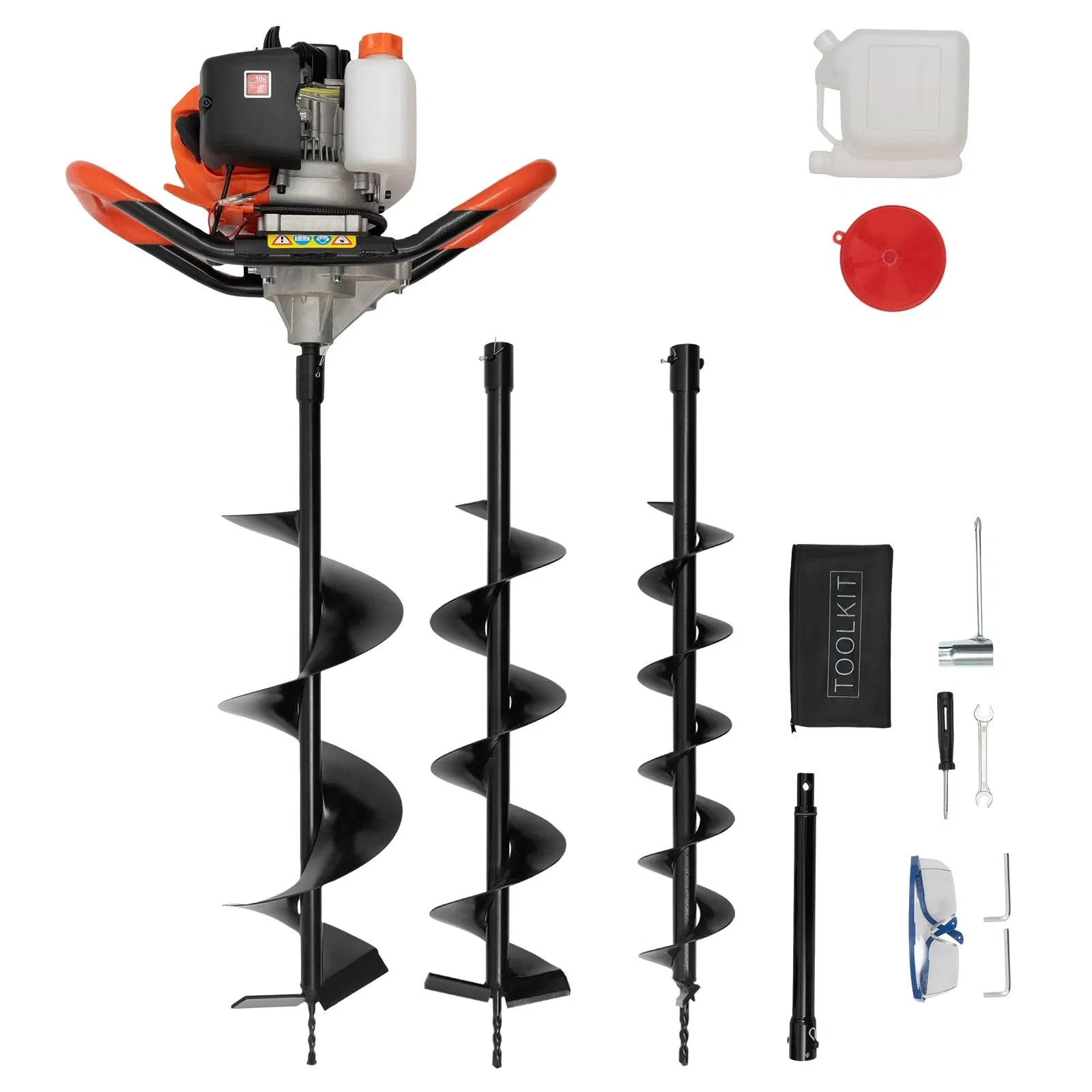 Post Hole Digger, 52cc 1450W Auger Post Hole Digger, Gas Powered Earth Digger with Two Earth Auger Drill Bit 6" & 10" and 3 Extension Rods, for Farmland,