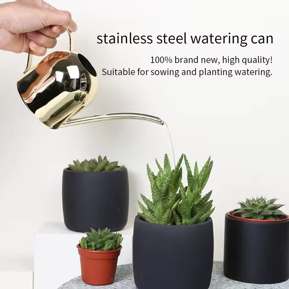 500/1000ml Watering Pot Stainless Steel Long Mouth Green Plant Watering Can Golden Watering Kettle Small Watering Gardening Tool