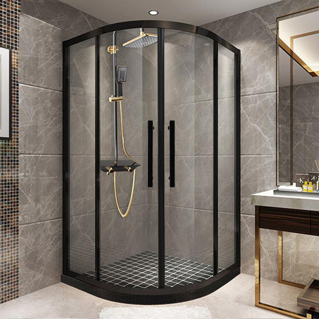 Bathroom Corner Tempered Easy Clean Glass Sliding Shower Door Simple Shower Enclosure Black Frame