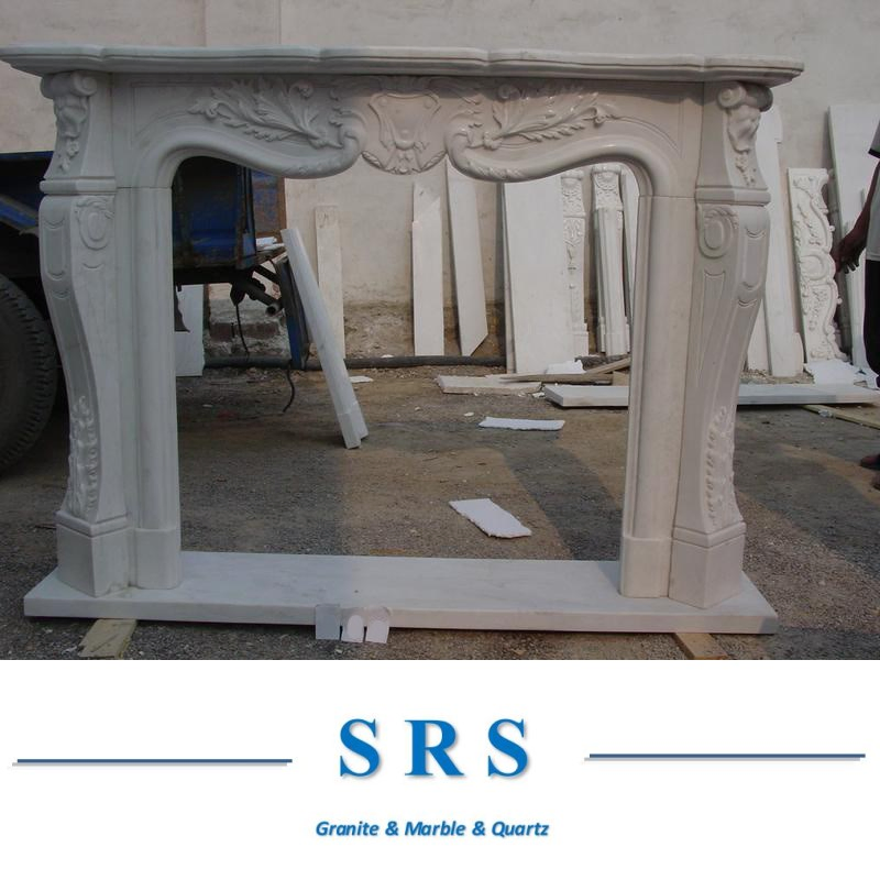 Stone Carving Marble Fireplace with Flowers in White /Grey/Black