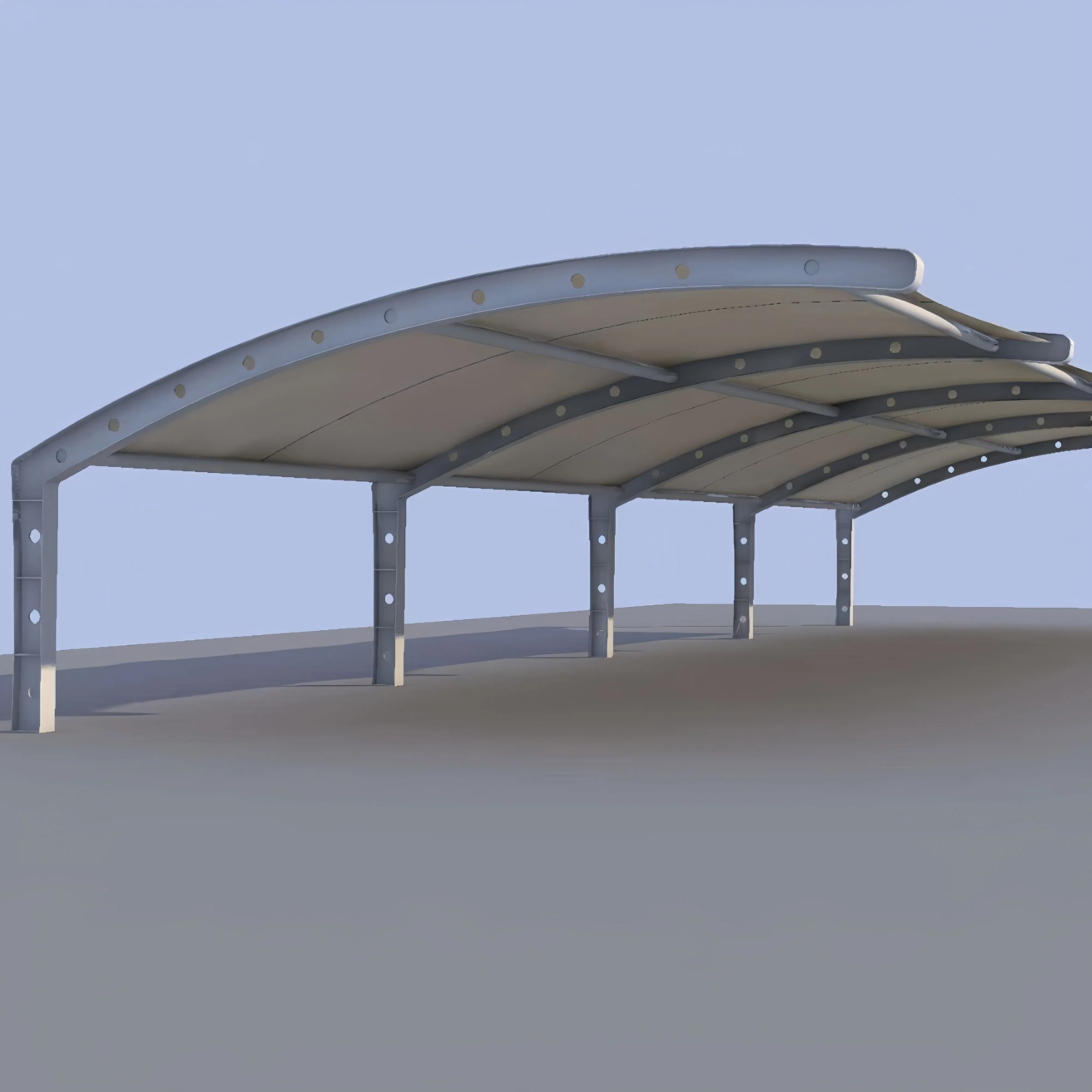 Complete System Including Gutters and LED Lights for a Fully Functional Parking Shade Carport
