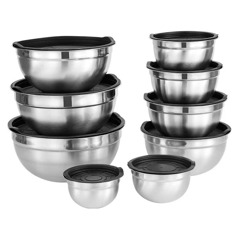 Набор стальных мисок для смешивания с крышками