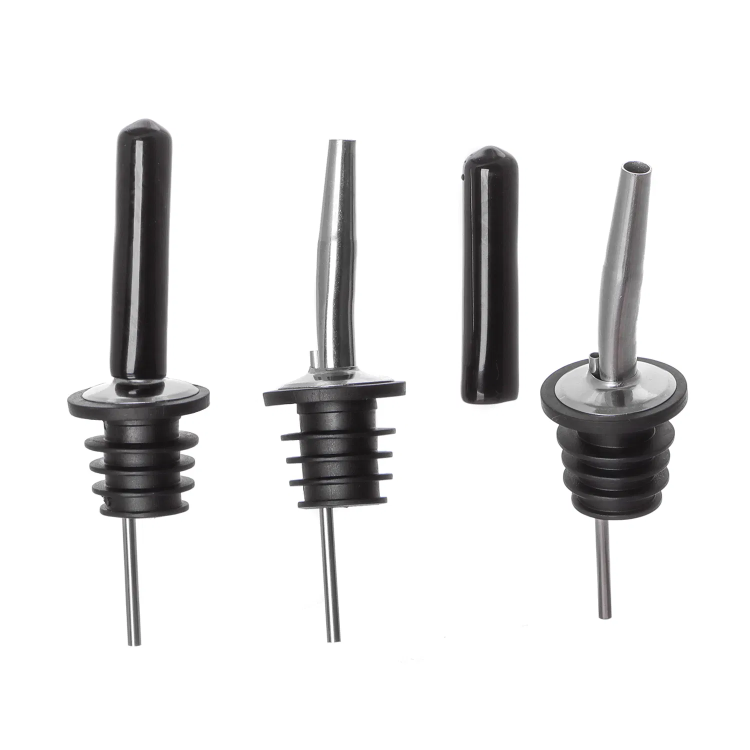 Custom Design Tapered Stopper Spout Wine Pourer Metal Stainless Steel Oil Bottle Pourer with TPE Cover