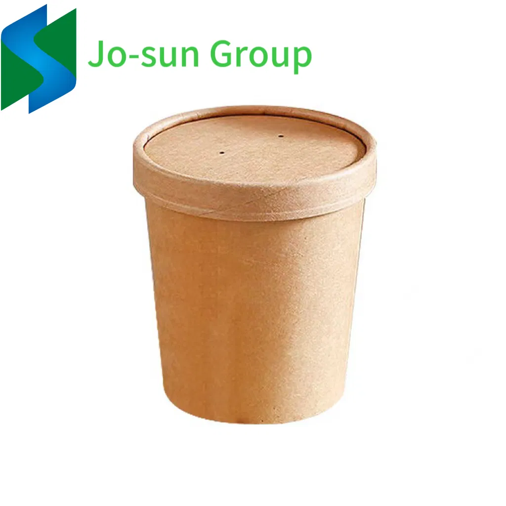 Jo-Sun Factory Outlet Biodegradable Disposable Kraft Paper Brown Hot Soup Bucket with Lid