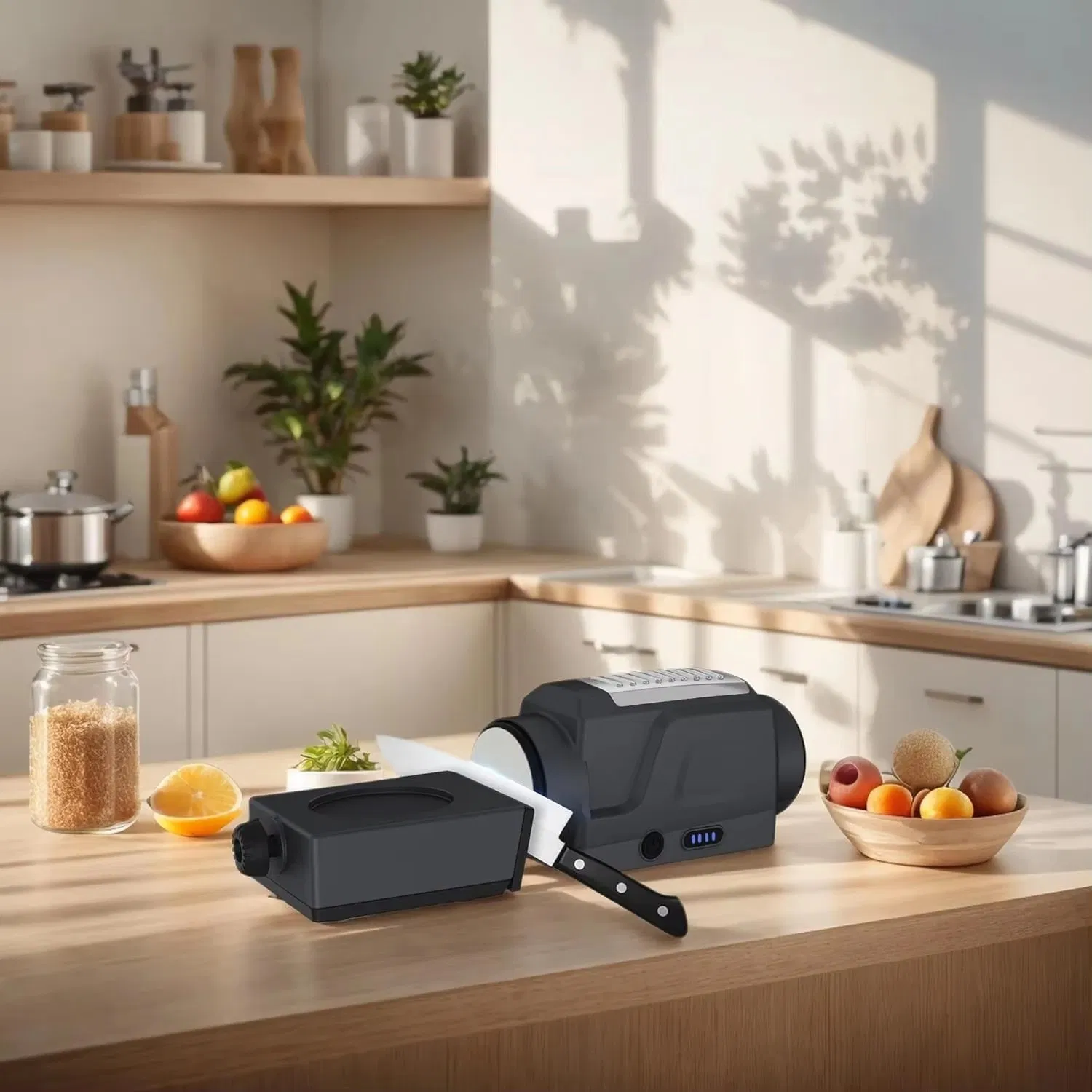Rechargeable Electric Knife Sharpener with Dual Rolling Wheels 4000mAh Battery Magnetic Angle Guide Automatic Knife Grinde