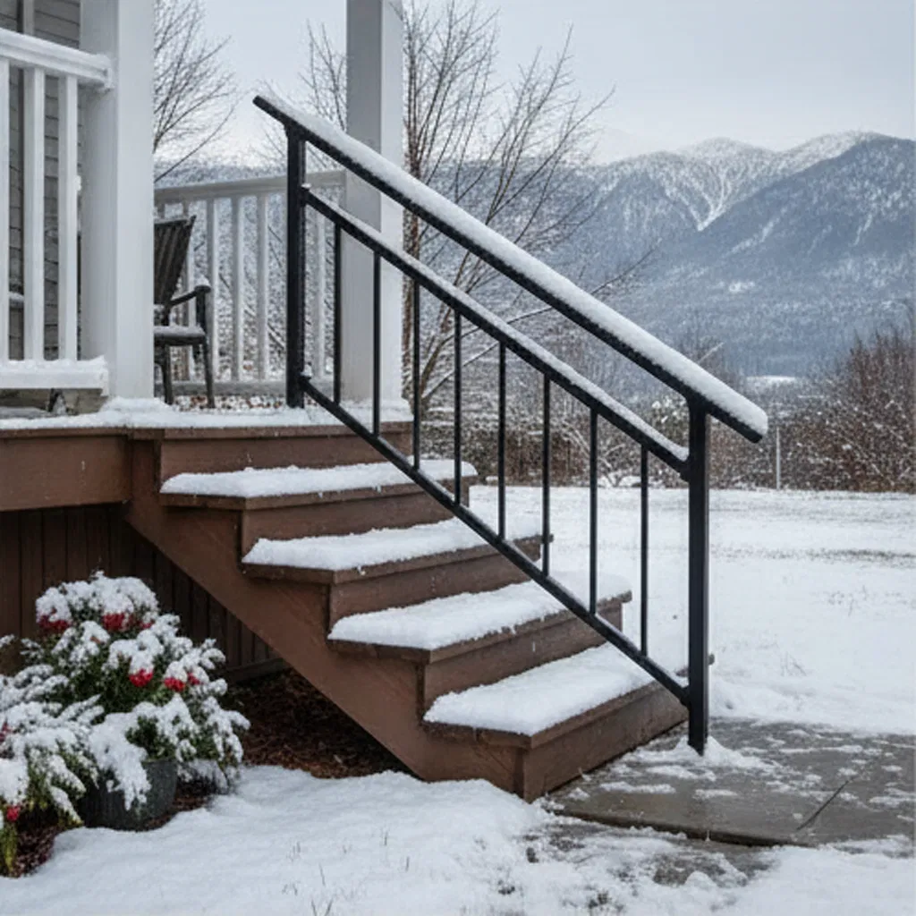 Sandblast Black Stair Handrail for Outside Door - Stairs or Flat Ground