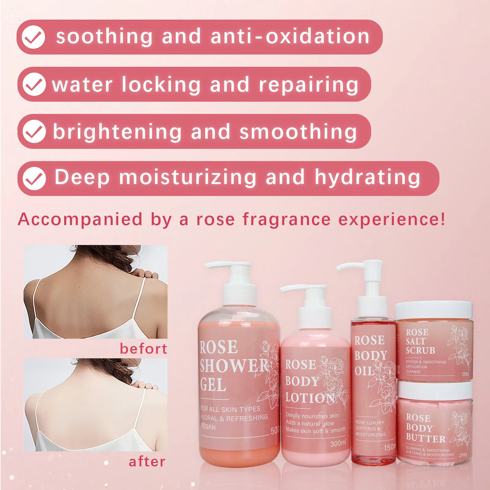 Beauty Cosmetics Body Care Five-Piece Set Moisturizing Hydrating Rose Body Care Set
