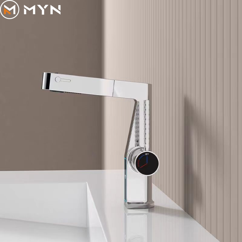 2024 New Bathroom Pull-out Hot and Cold Water Tap Digital Display Faucet