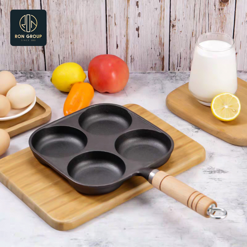 Cast Iron Pot with Four Compartments for Multifunctional Cooking and Wooden Handle Restaurant Set
