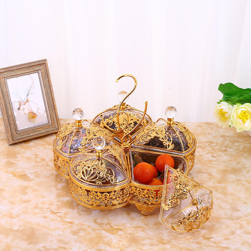 Gold Metal Crystal Tray, Dried Fruit, Turkiye Candy Snack Tray