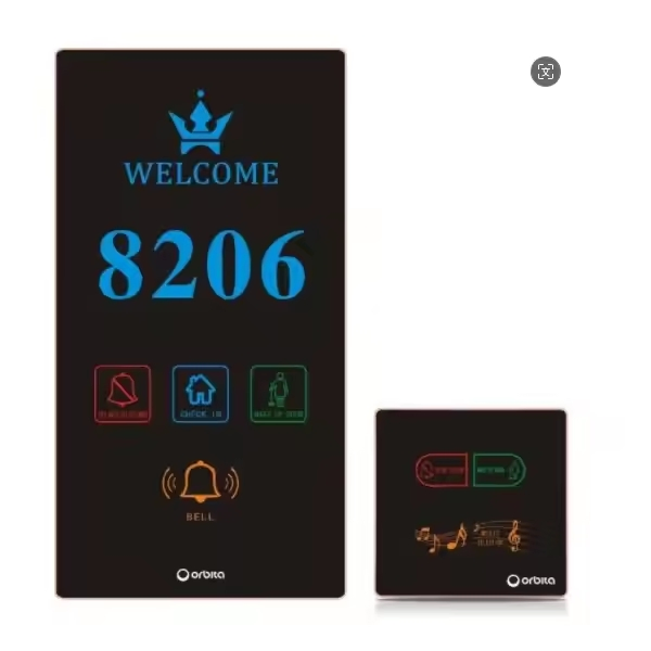 Luxury Tempered Glass European Silver Frame Door Bell Standard Hotel Touch Doorbell with Room Number Display Doorplate