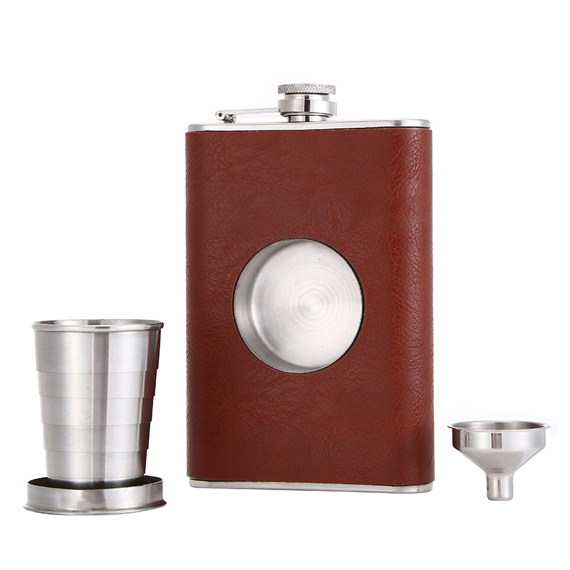 8oz Stainless Steel Cup Wine Pot Vadka Hip Flask with Zipper Bottle