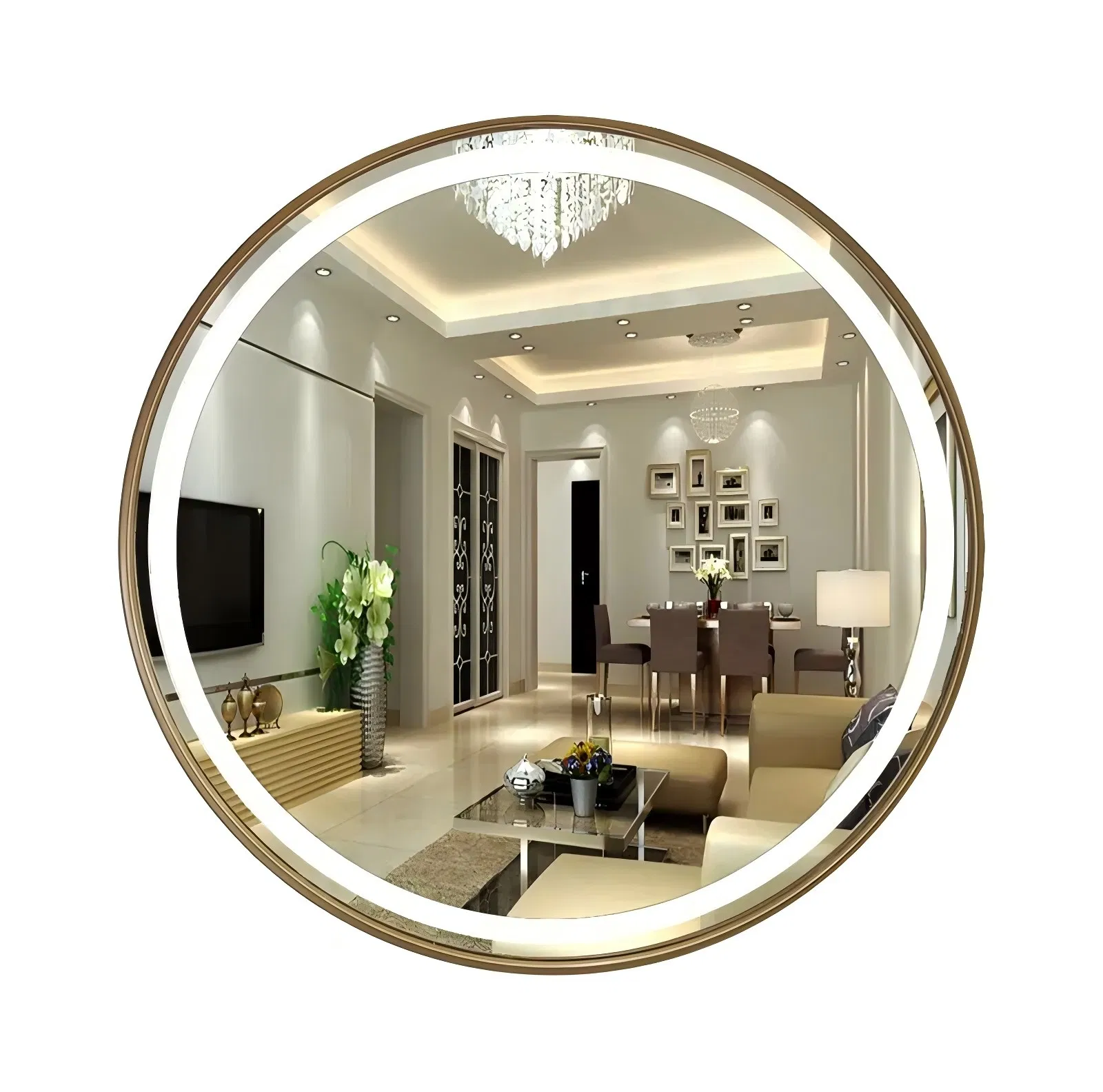 Stainless Steel Bathroom Design Decorative Wall Mounted Round Shaped Wall Mirror for Living Room Decorative