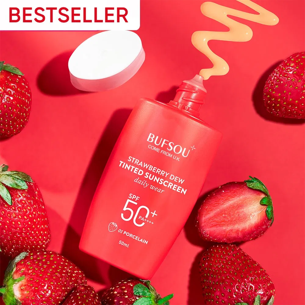 Private Label Natural Organic UV Protection Cream Sunscreen Lotion Strawberry Tinted Sunscreen SPF 50+ PA++++