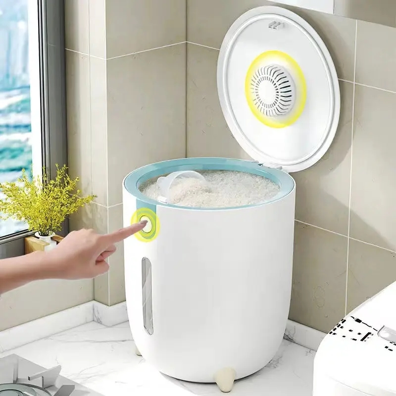 Sj-5 Durable Plastic Automatic Press-Type Food Box Rice Dispenser Storage Container for Kitchen Organizer