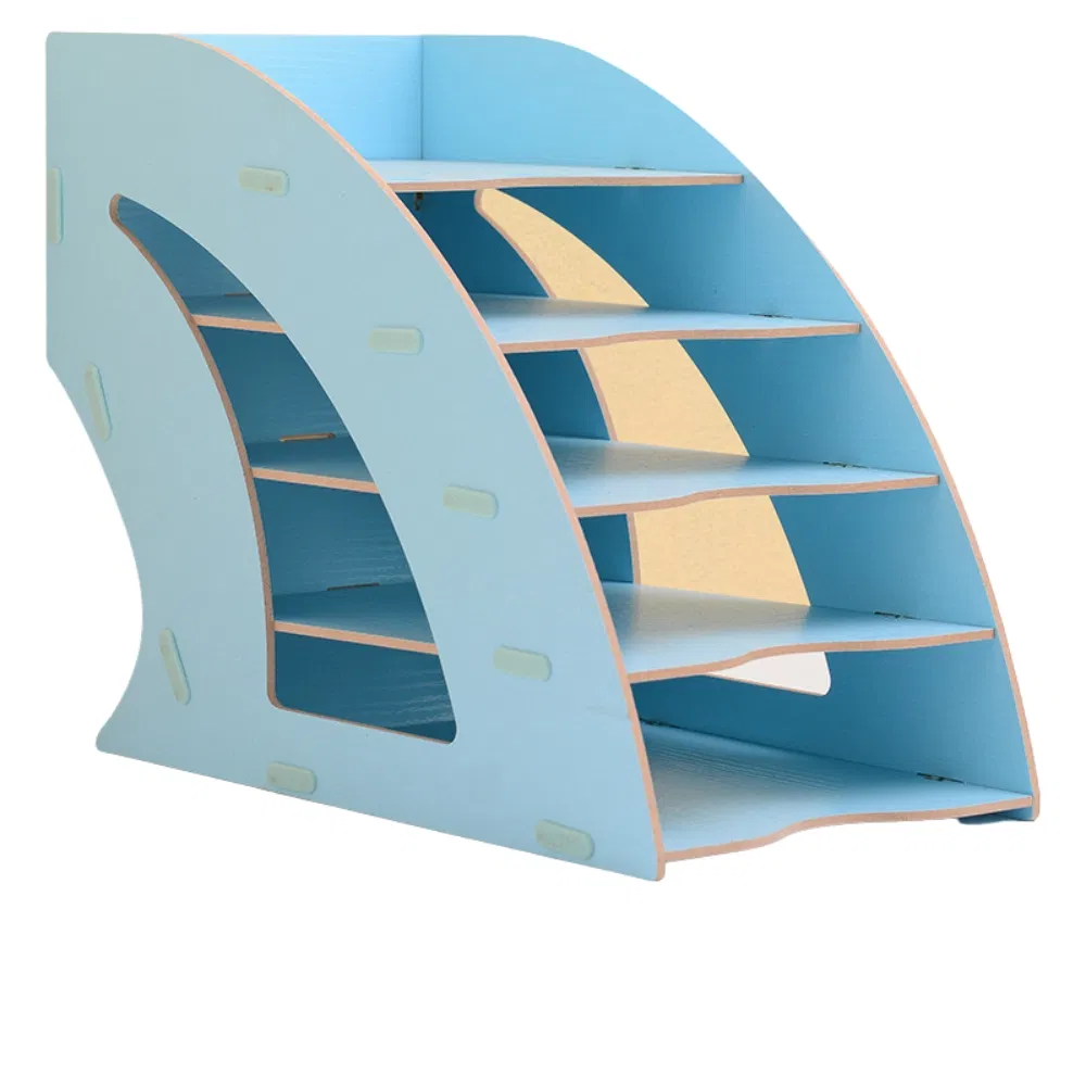 6 Layers Desktop File Sorter Rack Shelf Holder Wooden Desk Organizer Tray for Paper, Letter, Mail, Magazine and Document Bl23189