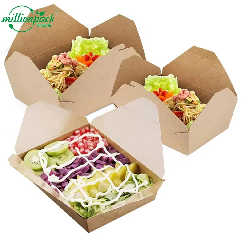 Kraft Paper Lunch Box with Lid for Restaurant Packaging