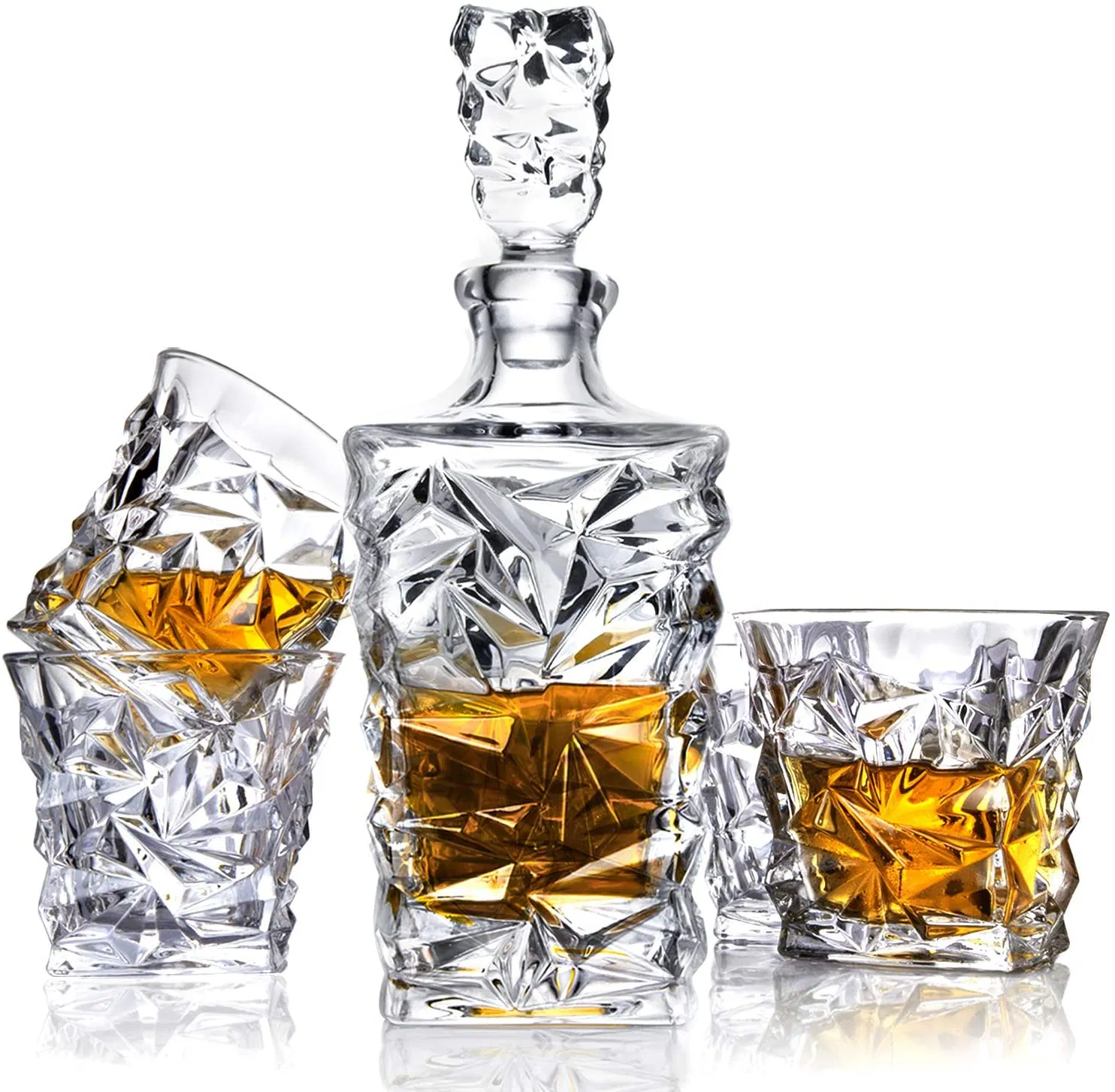 Lighten Life Whiskey Decanter Set with Glasses, Crystal Liquor Decanter Set with 4 Glasses in Premium Box