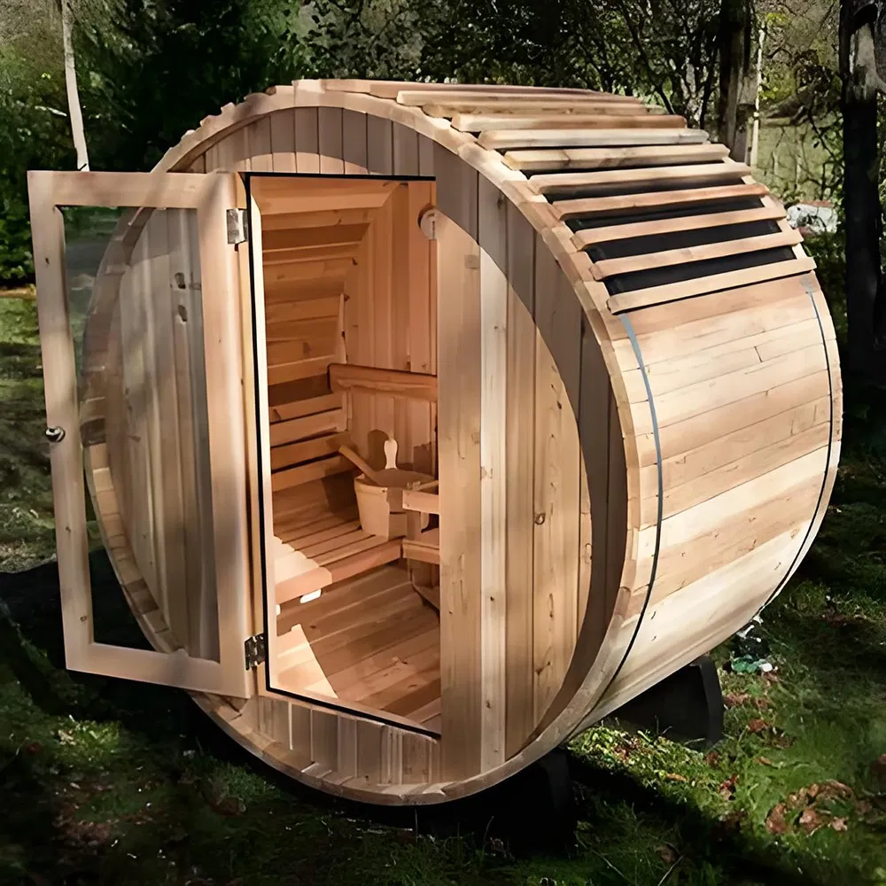 Premium Outdoor Barrel Sauna with Secure Lock for Private Backyard Relaxation