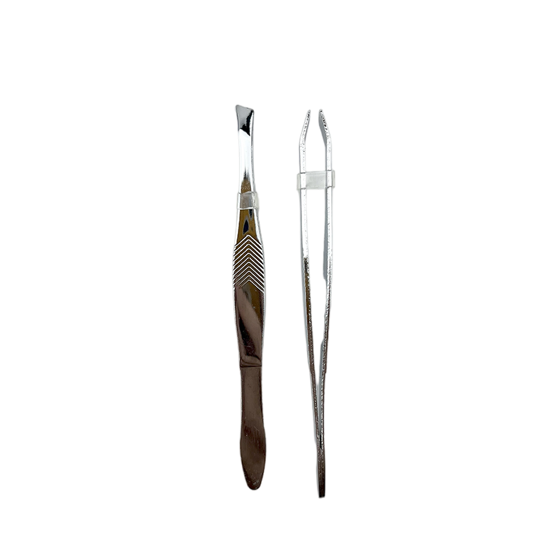 Beauty Makeup Tool Silver Flat Slanted Stainless Steel Eyebrow Tweezer
