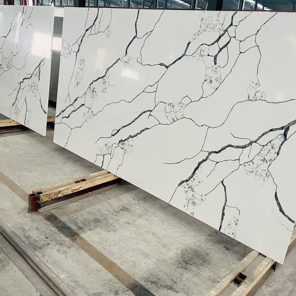 Factory Price Artificial Engineered Solid Surface 3D Ink Printed White/Black/Beige/Grey Calacatta Marble Quartz Quartzite Stone for Slabs, Countertop