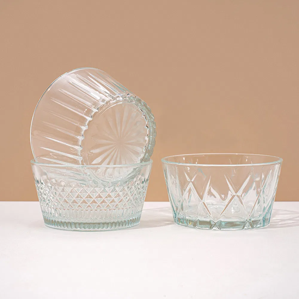 Low MOQ Wholesale Bowl Glasses 300ml Clear Glass Ice Cream Salad Bowls with Logo Printing