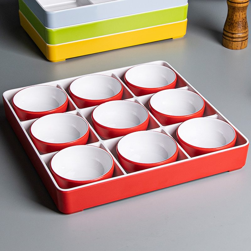Melamine 2, 4, 6, 9 Grid Divided Dessert Fruit Dish Compartment Appetizer Serving Divided Plate Set