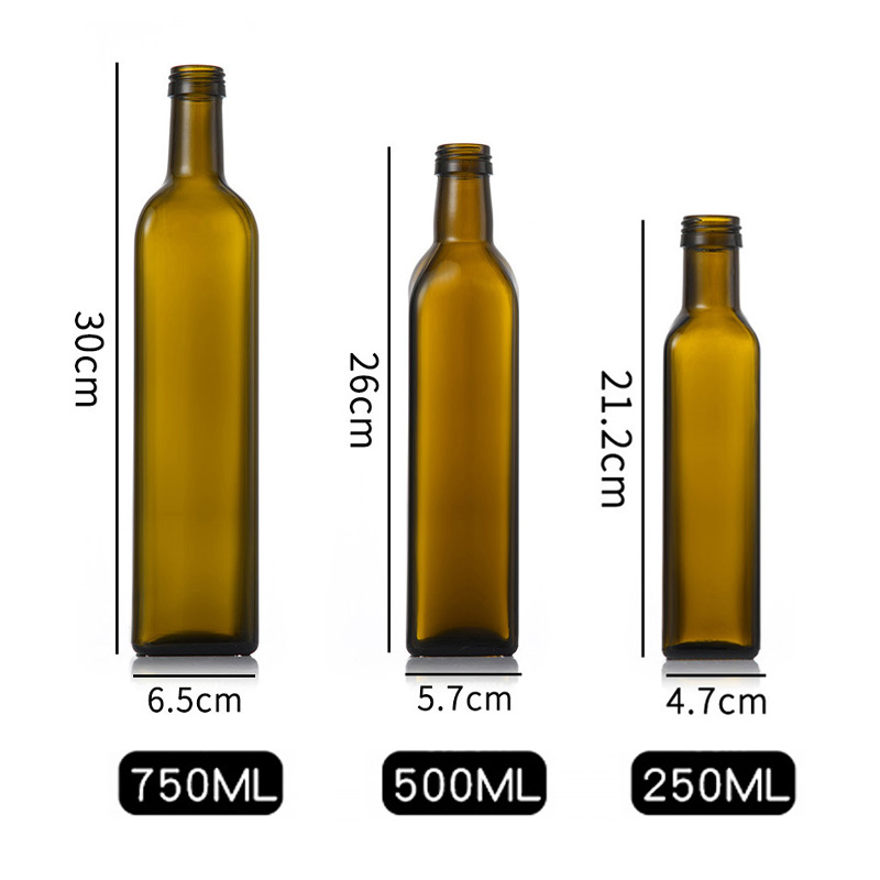 250ml 500ml 750ml Squar Custom Empty Green Beverage Glass Stackable Oliver Oil Bottle