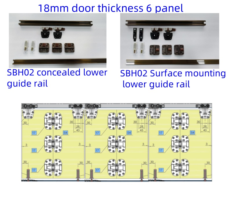 Partition Hidden Sliding Folding Door Hardware System Fitting Kit with Spring Hinge Track Rail for Bifold Wooden Wardrobe Door